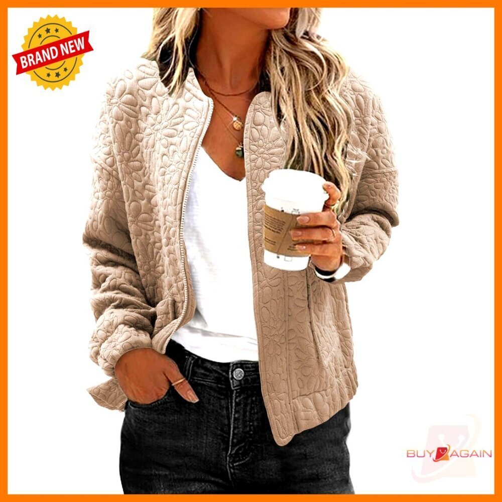 Lightweight Jacquard Bomber Jacket Oversized Chic Casual Zip Up Spring Fashion - Picture 1 of 7